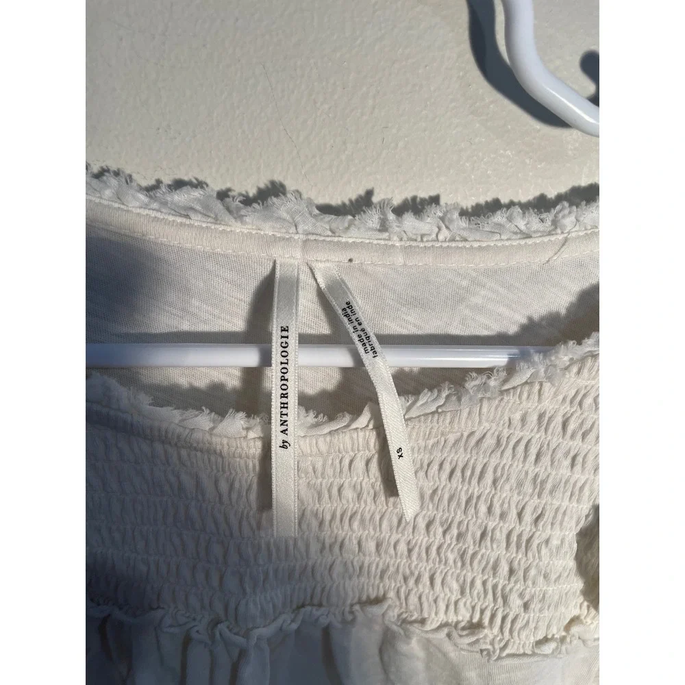 Anthropologie Keri‎ Smocked Top in White Size XS Peasant Cottagecore Feminine